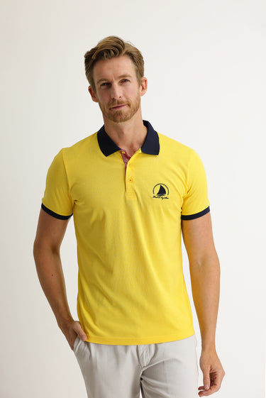 Açık Sarı Polo Yaka Slim Fit Dar Kesim Desenli Tişört