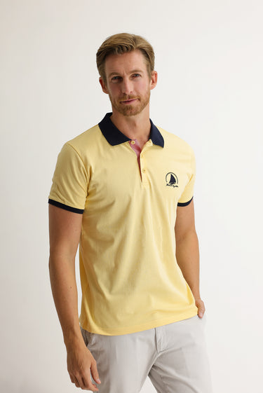 Koyu Sarı Polo Yaka Slim Fit Dar Kesim Desenli Tişört