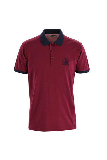 Koyu Bordo Polo Yaka Slim Fit Dar Kesim Desenli Tişört