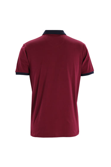 Koyu Bordo Polo Yaka Slim Fit Dar Kesim Desenli Tişört