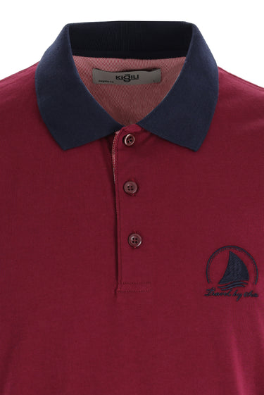 Koyu Bordo Polo Yaka Slim Fit Dar Kesim Desenli Tişört
