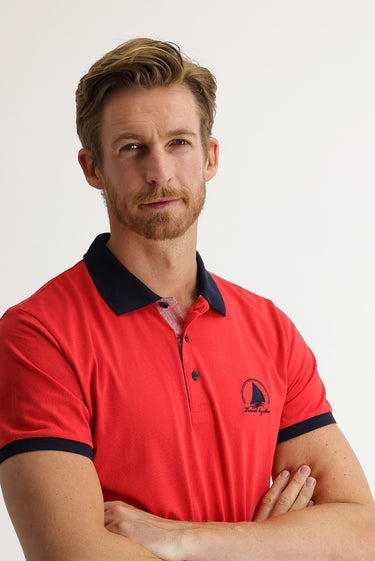 Koyu Nar Çiçeği Polo Yaka Slim Fit Dar Kesim Desenli Tişört