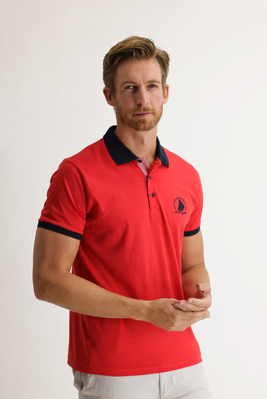 Koyu Nar Çiçeği Polo Yaka Slim Fit Dar Kesim Desenli Tişört