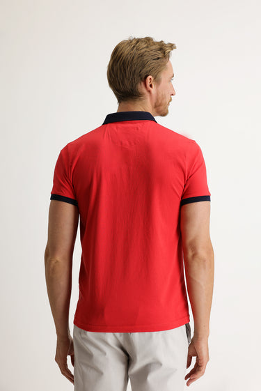 Koyu Nar Çiçeği Polo Yaka Slim Fit Dar Kesim Desenli Tişört