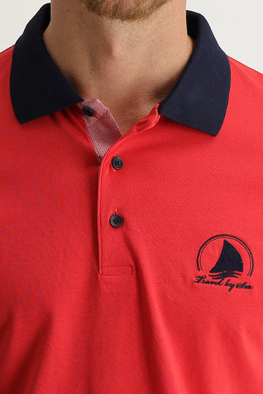 Koyu Nar Çiçeği Polo Yaka Slim Fit Dar Kesim Desenli Tişört