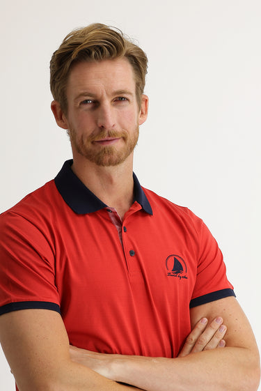 Kiremit Polo Yaka Slim Fit Dar Kesim Desenli Tişört