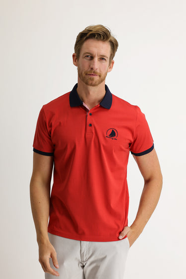 Kiremit Polo Yaka Slim Fit Dar Kesim Desenli Tişört