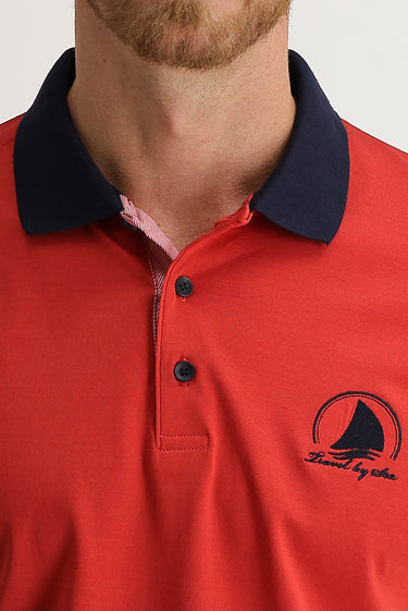 Kiremit Polo Yaka Slim Fit Dar Kesim Desenli Tişört