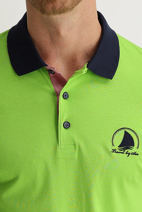 Fıstık Yeşili Polo Yaka Slim Fit Dar Kesim Desenli Tişört