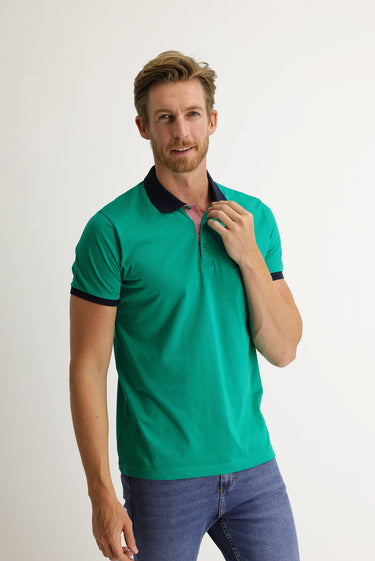 Orman Yeşili Polo Yaka Slim Fit Dar Kesim Desenli Tişört