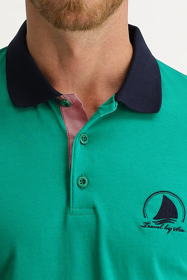 Orman Yeşili Polo Yaka Slim Fit Dar Kesim Desenli Tişört