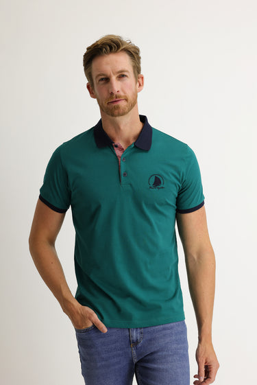 Zümrüt Yeşili Polo Yaka Slim Fit Dar Kesim Desenli Tişört