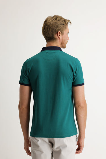 Koyu Yeşil Polo Yaka Slim Fit Dar Kesim Desenli Tişört
