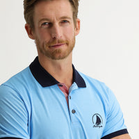 Orta Turkuaz Polo Yaka Slim Fit Dar Kesim Desenli Tişört