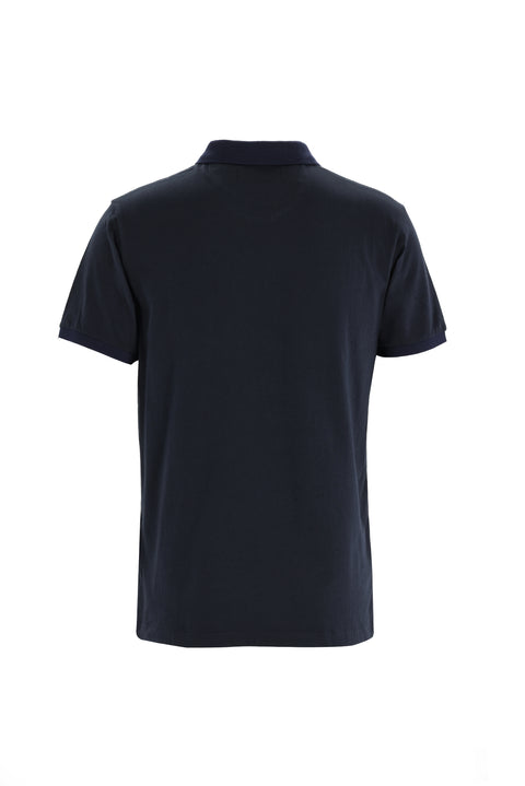 Siyah Polo Yaka Slim Fit Dar Kesim Desenli Pamuk Tişört