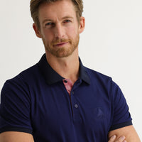 Açık Lacivert Polo Yaka Slim Fit Dar Kesim Desenli Pamuk Tişört