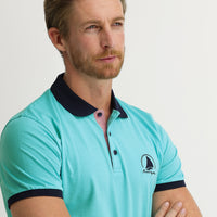 Açık Mavi Polo Yaka Slim Fit Dar Kesim Desenli Pamuk Tişört