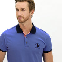 Aqua Mavisi Polo Yaka Slim Fit Dar Kesim Desenli Pamuk Tişört