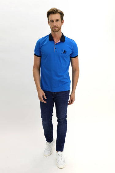 Koyu Mavi  Polo Yaka Slim Fit Dar Kesim Desenli Pamuk Tişört