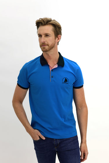 Koyu Mavi  Polo Yaka Slim Fit Dar Kesim Desenli Pamuk Tişört