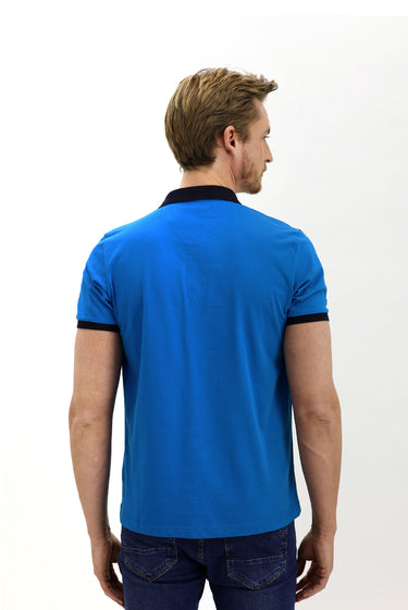 Koyu Mavi  Polo Yaka Slim Fit Dar Kesim Desenli Pamuk Tişört