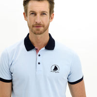 Mavi Polo Yaka Slim Fit Dar Kesim Desenli Pamuk Tişört