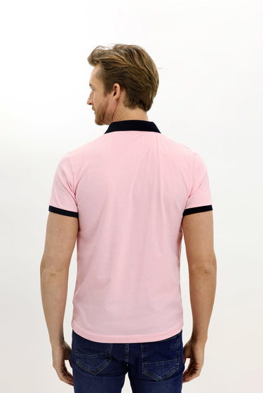 Pembe Polo Yaka Slim Fit Dar Kesim Desenli Pamuk Tişört
