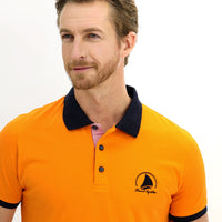 Açık Turuncu Polo Yaka Slim Fit Dar Kesim Desenli Pamuk Tişört