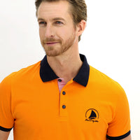 Açık Turuncu Polo Yaka Slim Fit Dar Kesim Desenli Pamuk Tişört