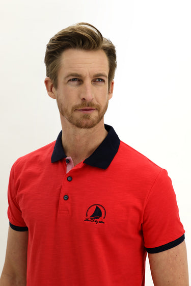 Nar Çiçeği Polo Yaka Slim Fit Dar Kesim Desenli Pamuk Tişört