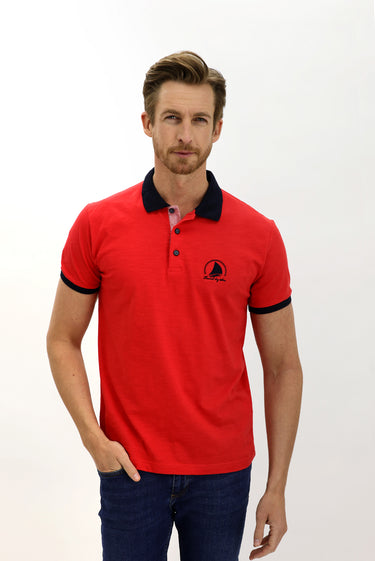 Nar Çiçeği Polo Yaka Slim Fit Dar Kesim Desenli Pamuk Tişört