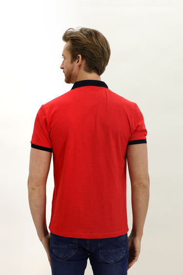 Nar Çiçeği Polo Yaka Slim Fit Dar Kesim Desenli Pamuk Tişört