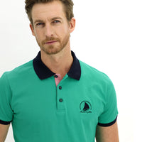 Koyu Yeşil Polo Yaka Slim Fit Dar Kesim Desenli Pamuk Tişört