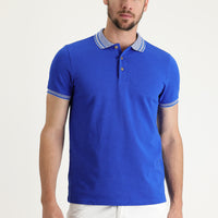 Saks Mavi Polo Yaka Slim Fit Dar Kesim Pamuk Tişört