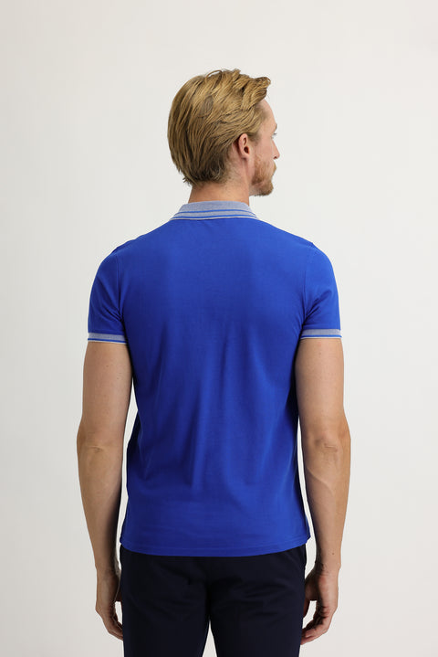 Saks Mavi Polo Yaka Slim Fit Dar Kesim Pamuk Tişört