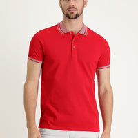 Açık Kırmızı Polo Yaka Slim Fit Dar Kesim Pamuk Tişört