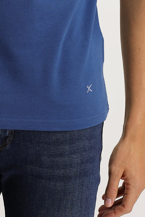 Koyu İndigo Polo Yaka Slim Fit Dar Kesim Nakışlı Pamuk Tişört
