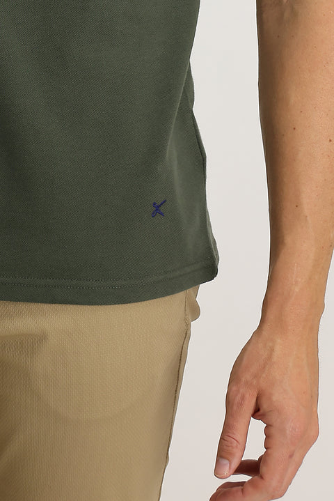 Military Khaki Polo Neck Slim Fit Embroidered T-Shirt