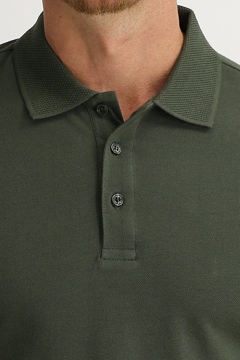 Military Khaki Polo Neck Slim Fit Embroidered T-Shirt