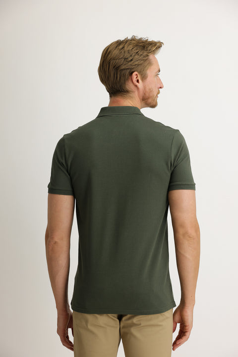 Military Khaki Polo Neck Slim Fit Embroidered T-Shirt
