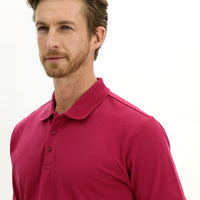Vişne Polo Yaka Slim Fit Dar Kesim Nakışlı Pamuk Tişört