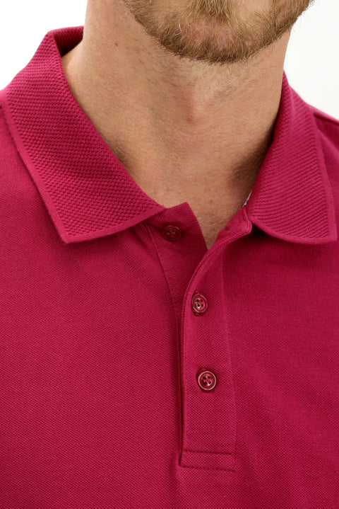 Vişne Polo Yaka Slim Fit Dar Kesim Nakışlı Pamuk Tişört