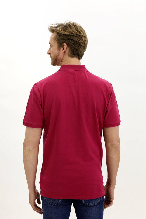 Vişne Polo Yaka Slim Fit Dar Kesim Nakışlı Pamuk Tişört