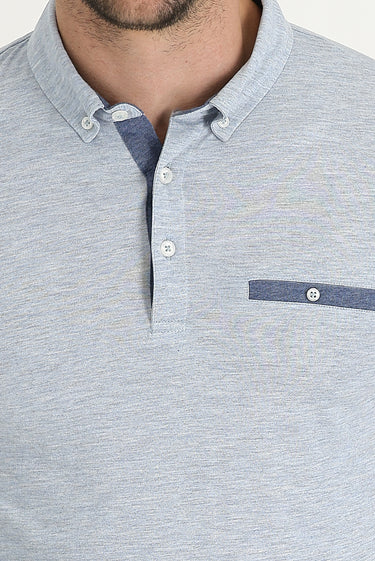 Açık Mavi Polo Yaka Slim Fit Dar Kesim Tişört Pamuklu