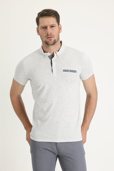 Krem Polo Yaka Slim Fit Dar Kesim Tişört