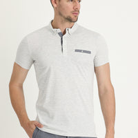 Cream Polo Collar Slim Fit T-Shirt Cotton