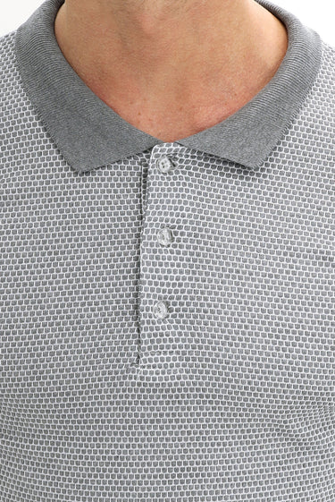 Orta Gri Polo Yaka Slim Fit Dar Kesim Desenli Tişört