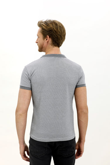 Orta Gri Polo Yaka Slim Fit Dar Kesim Desenli Tişört