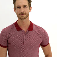 Açık Bordo Polo Yaka Slim Fit Dar Kesim Desenli Tişört