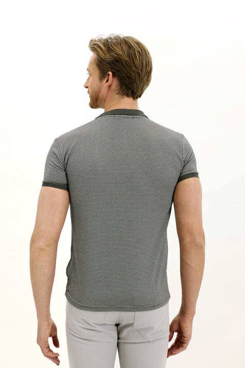 Çağla Yeşili Polo Yaka Slim Fit Dar Kesim Desenli Tişört